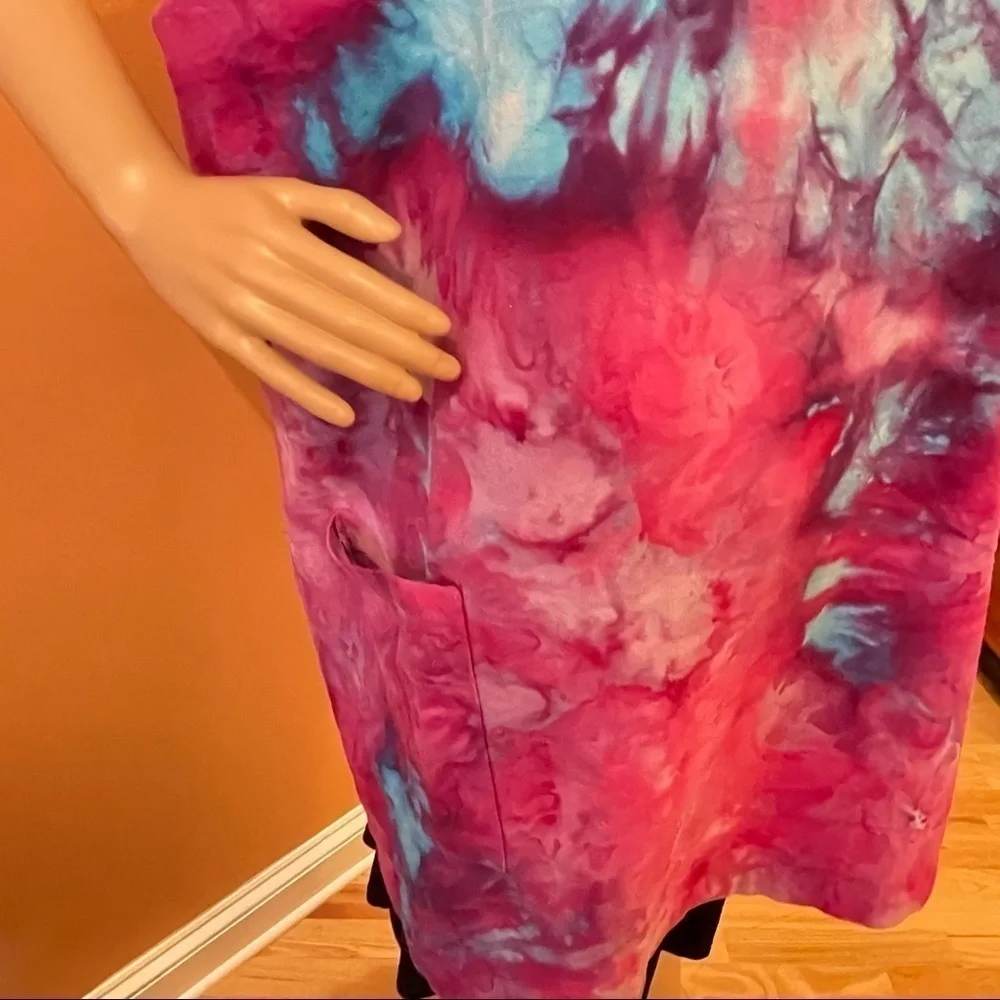 Tie Dye large Japanese wrap around apron  matching toque chef's hat purple blue
